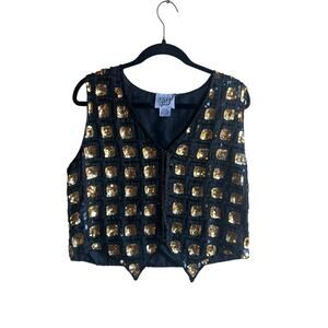 Sweet Sue Women's Vintage 80s Black Beaded Sequin Party Vest Size Small